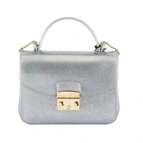 Furla Candy Meringa Mini Shoulder Bag Crossbody In Silver Shimmer Made in Italy - Picture 8 of 8
